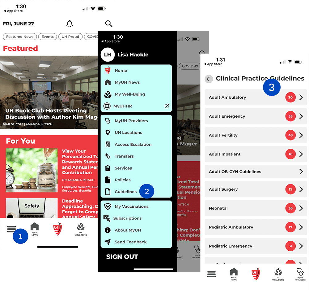 MyUH app walkthrough instructions for clinical pathways