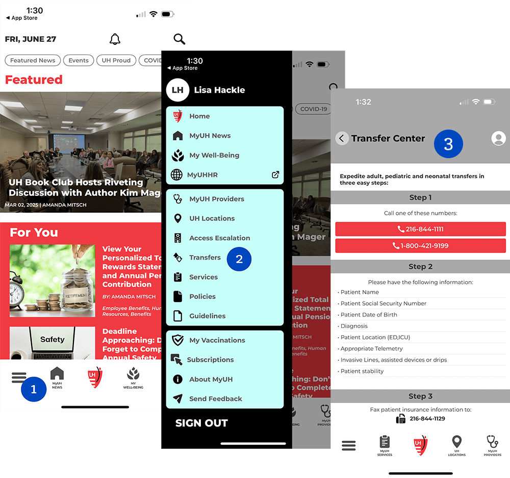 MyUH App walkthrough for transfers