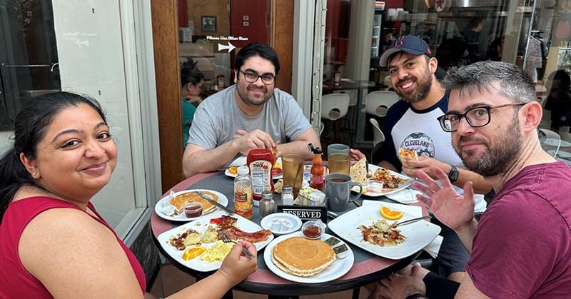 group eating at fall retreat