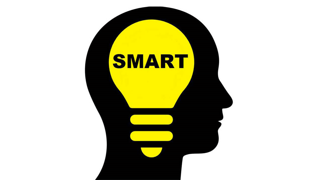 silhouette of head and lightbulb with the word smart