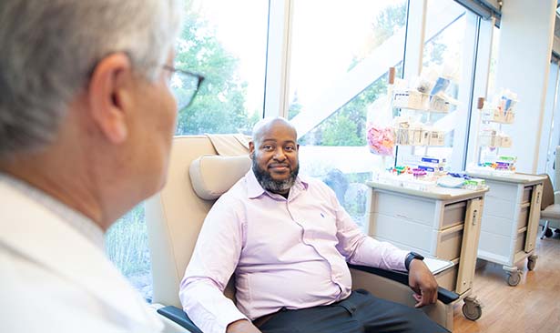 Patient receiving cancer treatment at Seidman Cancer Center